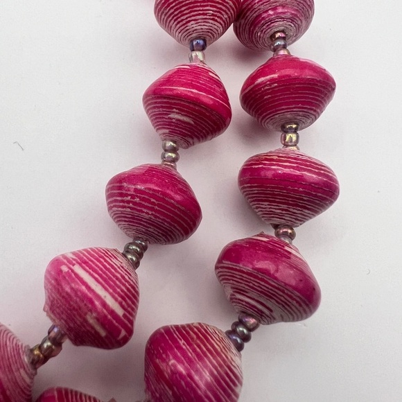 Bead for Life Pink Paper Beads with seed pearl rhinestones Necklace - Picture 9 of 11